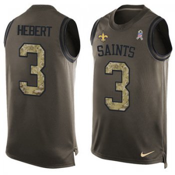 Men's New Orleans Saints #3 Bobby Hebert Green Salute to Service Hot Pressing Player Name & Number Nike NFL Tank Top Jersey