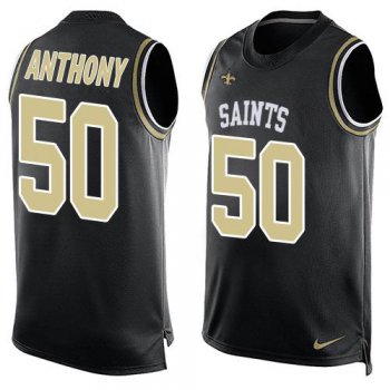 Men's New Orleans Saints #50 Stephone Anthony Black Hot Pressing Player Name & Number Nike NFL Tank Top Jersey