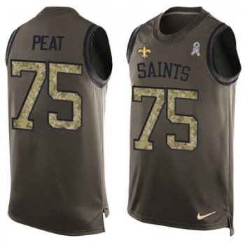 Men's New Orleans Saints #75 Andrus Peat Green Salute to Service Hot Pressing Player Name & Number Nike NFL Tank Top Jersey