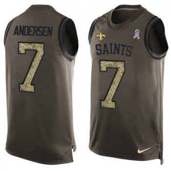 Men's New Orleans Saints #7 Morten Andersen Green Salute to Service Hot Pressing Player Name & Number Nike NFL Tank Top Jersey