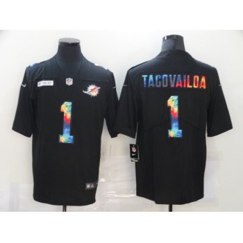 Men's Miami Dolphins #1 Tua Tagovailoa Multi-Color Black 2020 NFL Crucial Catch Vapor Untouchable Nike Limited Jersey