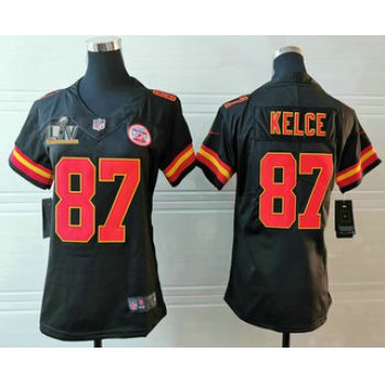 Women's Kansas City Chiefs #87 Travis Kelce Black 2021 Super Bowl LV Vapor Untouchable Stitched Nike Limited NFL Jersey