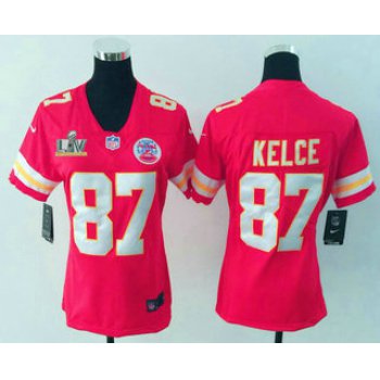 Women's Kansas City Chiefs #87 Travis Kelce Red 2021 Super Bowl LV Vapor Untouchable Stitched Nike Limited NFL Jersey