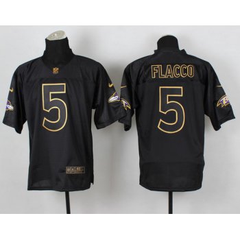 Nike Baltimore Ravens #5 Joe Flacco 2014 All Black/Gold Elite Jersey