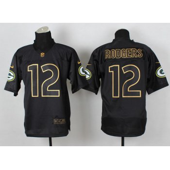 Nike Green Bay Packers #12 Aaron Rodgers 2014 All Black/Gold Elite Jersey