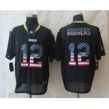 Nike Green Bay Packers #12 Aaron Rodgers 2014 USA Flag Fashion Black Elite Jersey