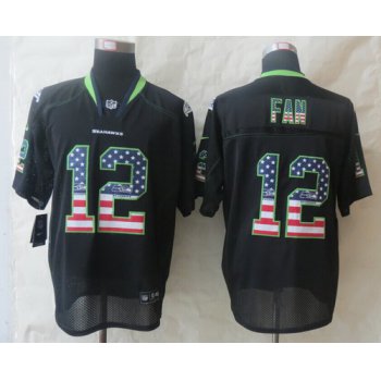 Nike Seattle Seahawks #12 Fan 2014 USA Flag Fashion Black Elite Jersey