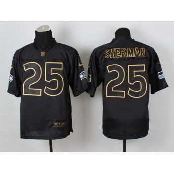Nike Seattle Seahawks #25 Richard Sherman 2014 All Black/Gold Elite Jersey