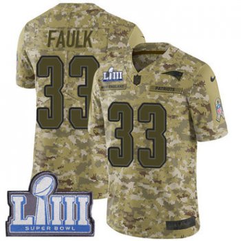 #33 Limited Kevin Faulk Camo Nike NFL Youth Jersey New England Patriots 2018 Salute to Service Super Bowl LIII Bound