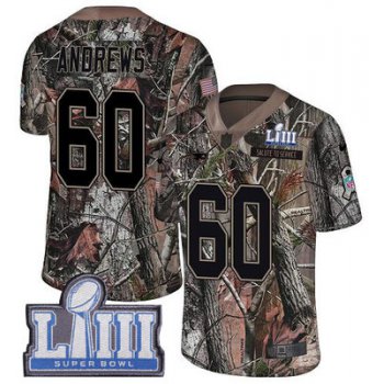 #60 Limited David Andrews Camo Nike NFL Youth Jersey New England Patriots Rush Realtree Super Bowl LIII Bound