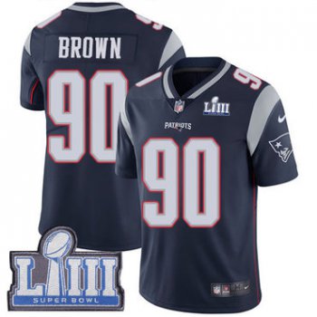 #90 Limited Malcom Brown Navy Blue Nike NFL Home Youth Jersey New England Patriots Vapor Untouchable Super Bowl LIII Bound