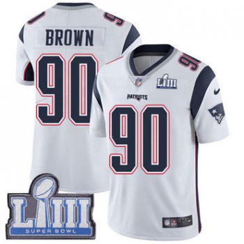 #90 Limited Malcom Brown White Nike NFL Road Youth Jersey New England Patriots Vapor Untouchable Super Bowl LIII Bound