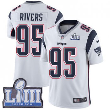 #95 Limited Derek Rivers White Nike NFL Road Youth Jersey New England Patriots Vapor Untouchable Super Bowl LIII Bound