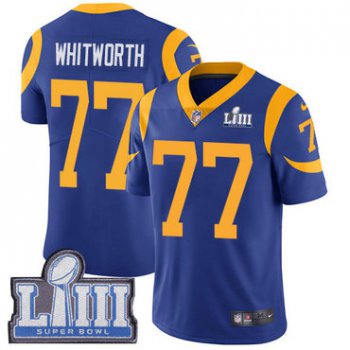 Youth Los Angeles Rams #77 Andrew Whitworth Royal Blue Nike NFL Alternate Vapor Untouchable Super Bowl LIII Bound Limited Jersey