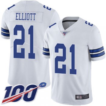 Cowboys #21 Ezekiel Elliott White Men's Stitched Football 100th Season Vapor Limited Jersey