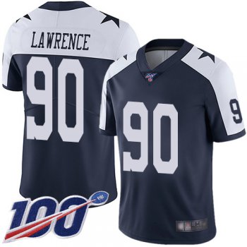 Cowboys #90 Demarcus Lawrence Navy Blue Thanksgiving Men's Stitched Football 100th Season Vapor Throwback Limited Jersey