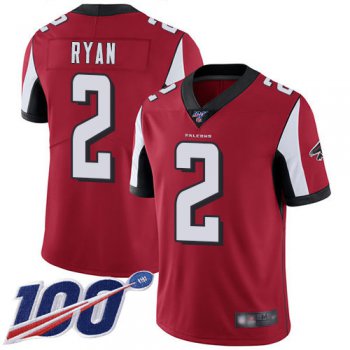 Falcons #2 Matt Ryan Red Team Color Men's Stitched Football 100th Season Vapor Limited Jersey