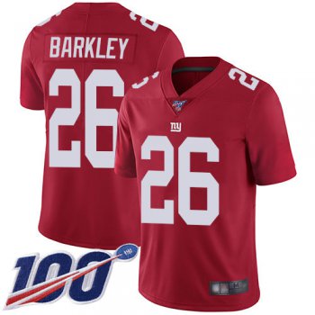 Giants #26 Saquon Barkley Red Alternate Men's Stitched Football 100th Season Vapor Limited Jersey
