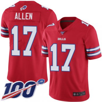 Bills #17 Josh Allen Red Men's Stitched Football Limited Rush 100th Season Jersey