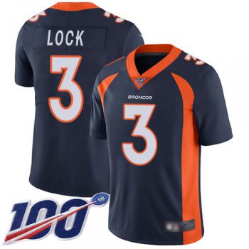 Broncos #3 Drew Lock Navy Blue Alternate Men's Stitched Football 100th Season Vapor Limited Jersey