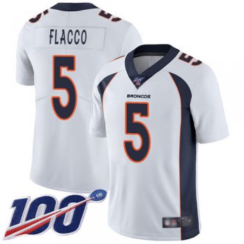 Broncos #5 Joe Flacco White Men's Stitched Football 100th Season Vapor Limited Jersey