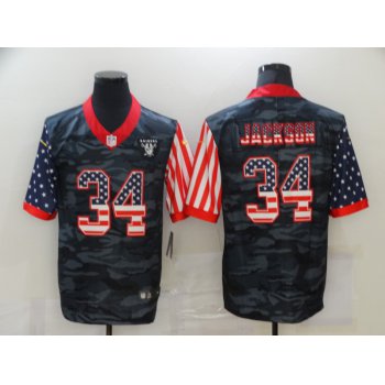 Men's Las Vegas Raiders #34 Bo Jackson USA Camo 2020 Salute To Service Stitched NFL Nike Limited Jersey