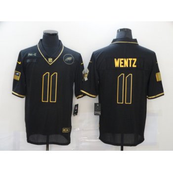 Men's Philadelphia Eagles #11 Carson Wentz Black Gold 2020 Salute To Service Stitched NFL Nike Limited Jersey