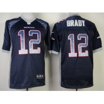 Nike New England Patriots #12 Tom Brady Drift Fashion Blue Elite Jersey