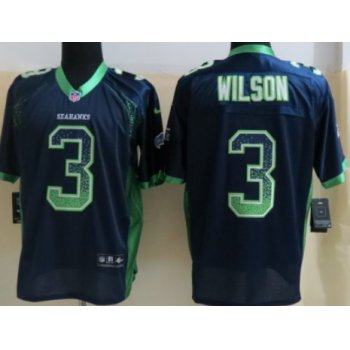 Nike Seattle Seahawks #3 Russell Wilson Drift Fashion Blue Elite Jersey