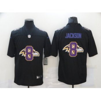 Men's Baltimore Ravens #8 Lamar Jackson Black 2020 Shadow Logo Vapor Untouchable Stitched NFL Nike Limited Jersey