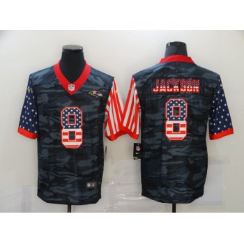 Men's Baltimore Ravens #8 Lamar Jackson USA Camo 2020 Salute To Service Stitched NFL Nike Limited Jersey