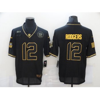 Men's Green Bay Packers #12 Aaron Rodgers Black Gold 2020 Salute To Service Stitched NFL Nike Limited Jersey