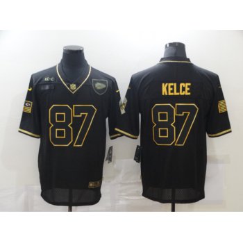 Men's Kansas City Chiefs #87 Travis Kelce Black Gold 2020 Salute To Service Stitched NFL Nike Limited Jersey