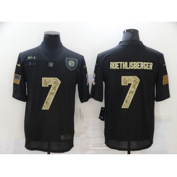 Men's Pittsburgh Steelers #7 Ben Roethlisberger Black Camo 2020 Salute To Service Stitched NFL Nike Limited Jersey