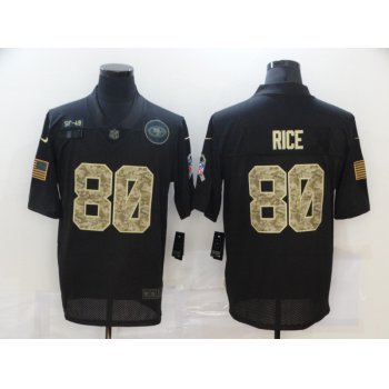 Men's San Francisco 49ers #80 Jerry Rice Black Camo 2020 Salute To Service Stitched NFL Nike Limited Jersey