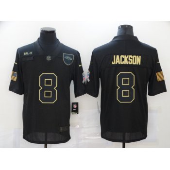 Men's Baltimore Ravens #8 Lamar Jackson Black 2020 Salute To Service Stitched NFL Nike Limited Jersey