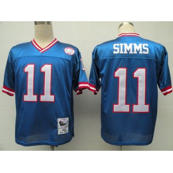New York Giants #11 Phil Simms Blue Throwback Jersey