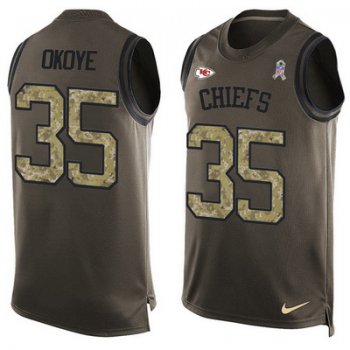 Men's Kansas City Chiefs #35 Christian Okoye Green Salute to Service Hot Pressing Player Name & Number Nike NFL Tank Top Jersey