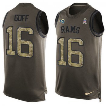 Men's Los Angeles Rams #16 Jared Goff Green Salute to Service Hot Pressing Player Name & Number Nike NFL Tank Top Jersey