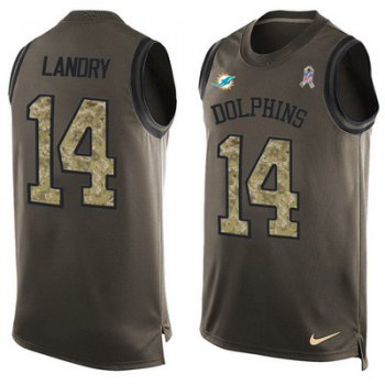 Men's Miami Dolphins #14 Jarvis Landry Green Salute to Service Hot Pressing Player Name & Number Nike NFL Tank Top Jersey