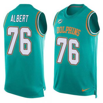 Men's Miami Dolphins #76 Branden Albert Aqua Green Hot Pressing Player Name & Number Nike NFL Tank Top Jersey