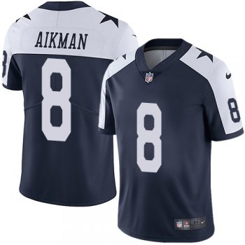 Nike Dallas Cowboys #8 Troy Aikman Navy Blue Thanksgiving Men's Stitched NFL Vapor Untouchable Limited Throwback Jersey