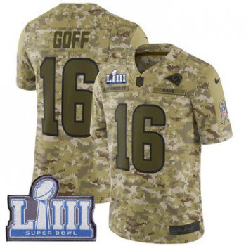 #16 Limited Jared Goff Camo Nike NFL Youth Jersey Los Angeles Rams 2018 Salute to Service Super Bowl LIII Bound