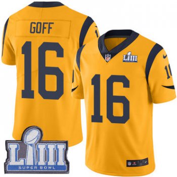 #16 Limited Jared Goff Gold Nike NFL Youth Jersey Los Angeles Rams Rush Vapor Untouchable Super Bowl LIII Bound