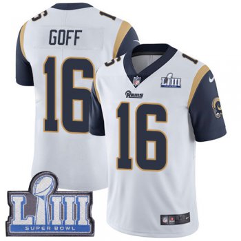 #16 Limited Jared Goff White Nike NFL Road Youth Jersey Los Angeles Rams Vapor Untouchable Super Bowl LIII Bound