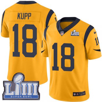 #18 Limited Cooper Kupp Gold Nike NFL Youth Jersey Los Angeles Rams Rush Vapor Untouchable Super Bowl LIII Bound