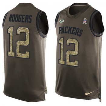 Men's Green Bay Packers #12 Aaron Rodgers Green Salute to Service Hot Pressing Player Name & Number Nike NFL Tank Top Jersey