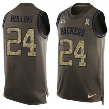 Men's Green Bay Packers #24 Quinten Rollins Green Salute to Service Hot Pressing Player Name & Number Nike NFL Tank Top Jersey