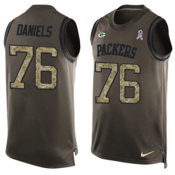 Men's Green Bay Packers #76 Mike Daniels Green Salute to Service Hot Pressing Player Name & Number Nike NFL Tank Top Jersey