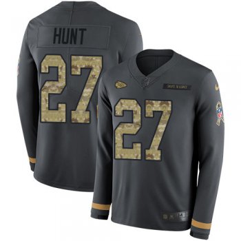 Nike Chiefs #27 Kareem Hunt Anthracite Salute to Service Men's Stitched NFL Limited Therma Long Sleeve Jersey